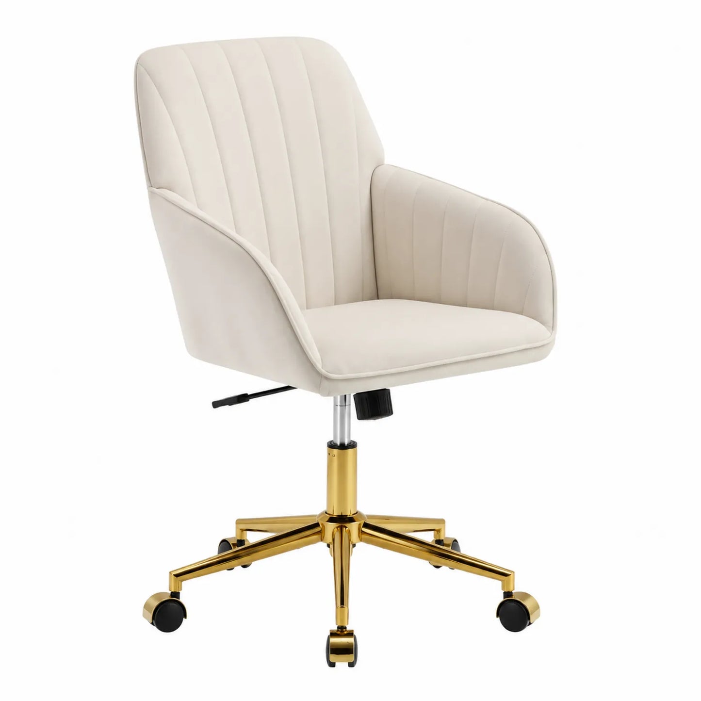 Chaise de bureau pivotante en velours avec base dorée