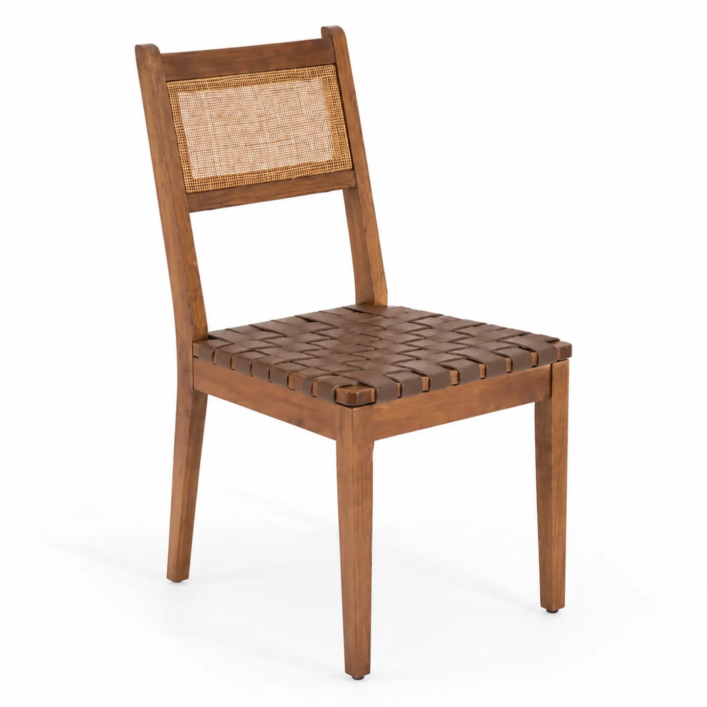Chaise en bois et cuir synthétique marron