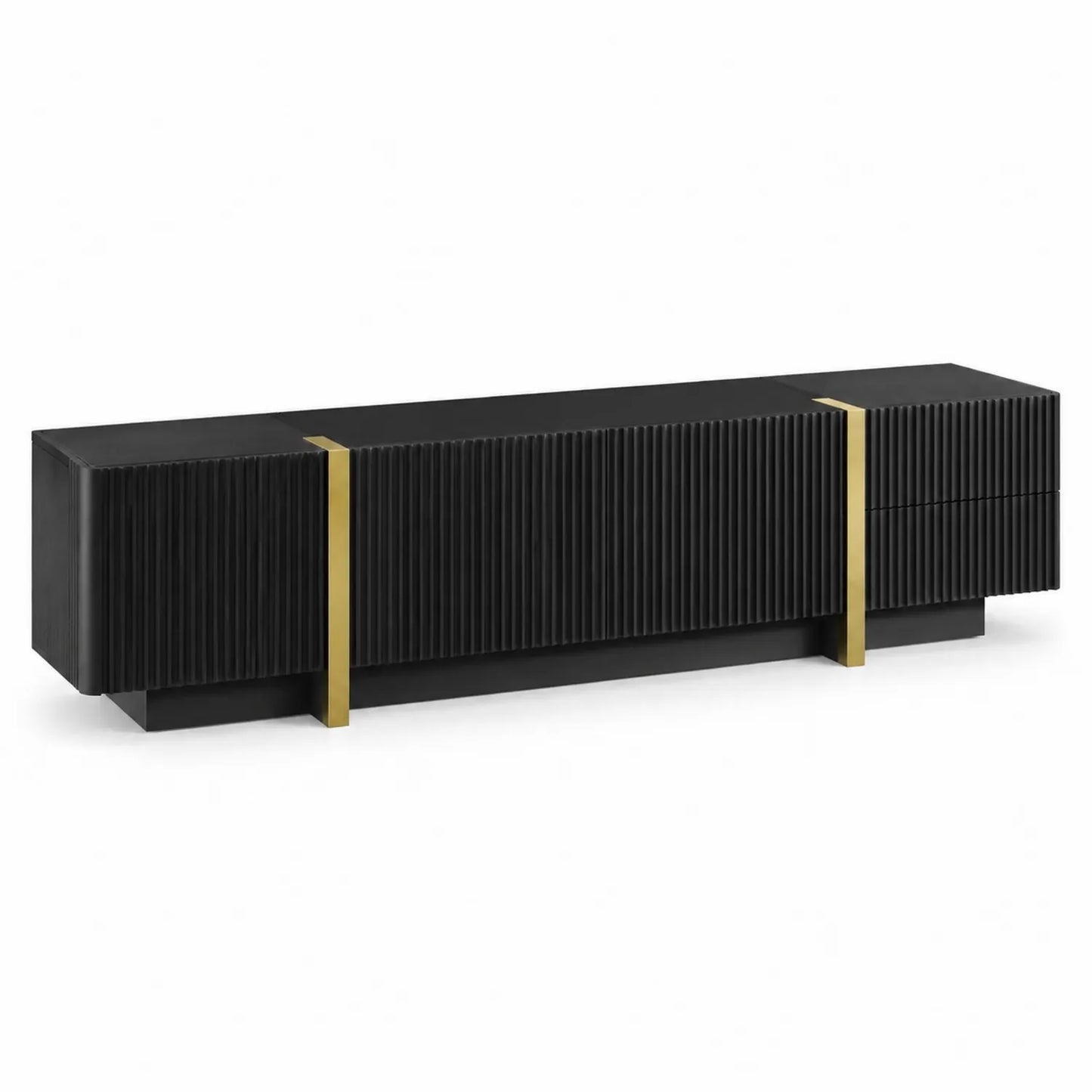 Meuble TV en bois et métal noir avec détails dorés 180x40x45 cm