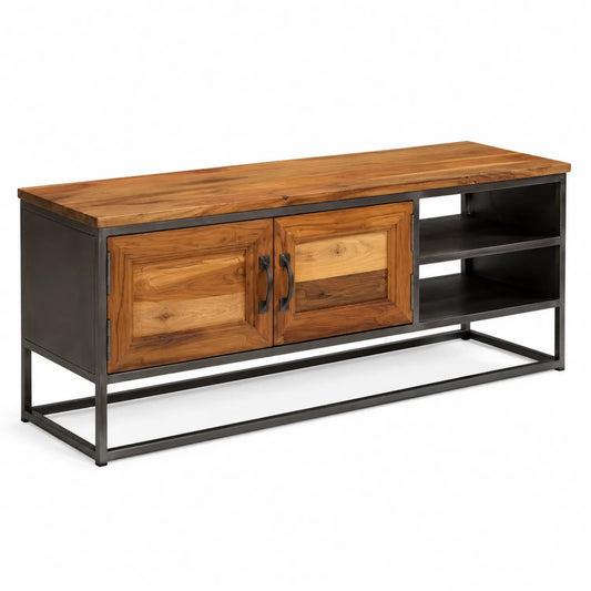 Meuble TV en bois d'acacia et métal 140 cm