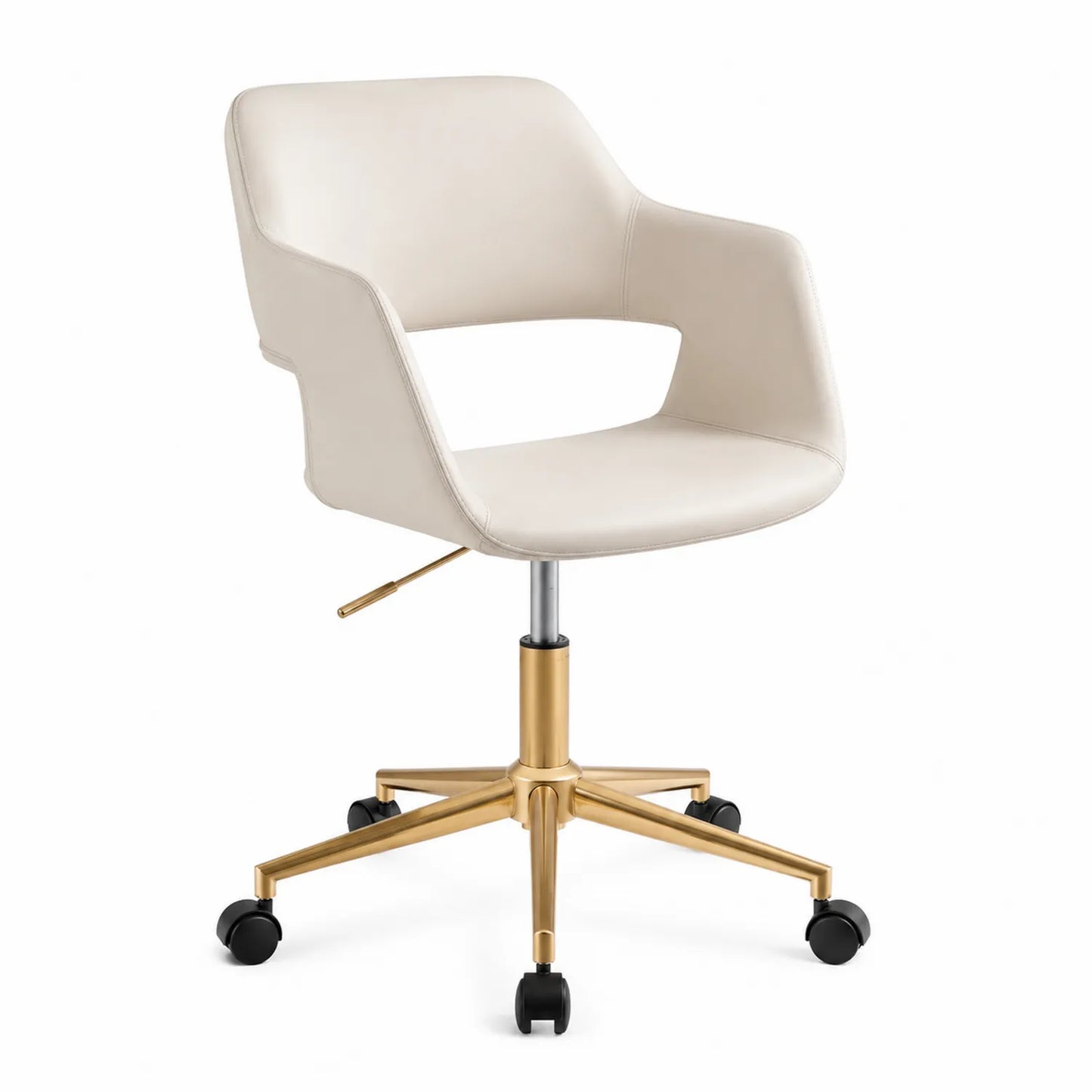 Chaise de Bureau Pivotante en Similicuir Beige et Métal Doré