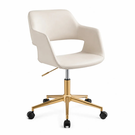 Chaise de Bureau Pivotante en Similicuir Beige et Métal Doré