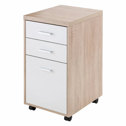 Caisson de rangement à roulettes 3 tiroirs bois et blanc