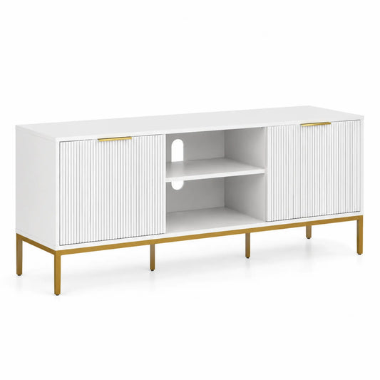 Meuble TV en bois MDF et métal avec portes rainurées