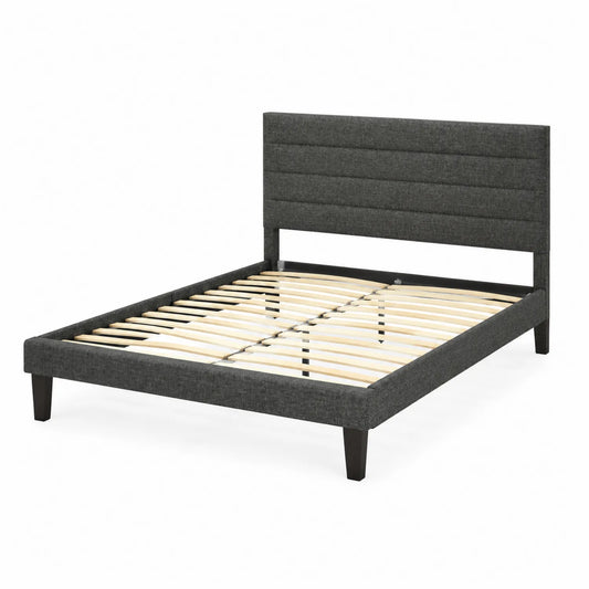 Lit Double en Tissu avec Lattes en Bois