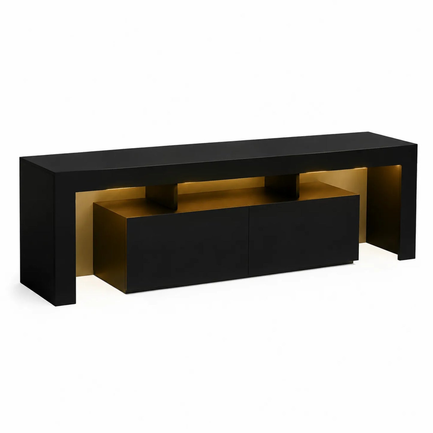 Meuble TV en MDF Noir et Doré, 180 cm