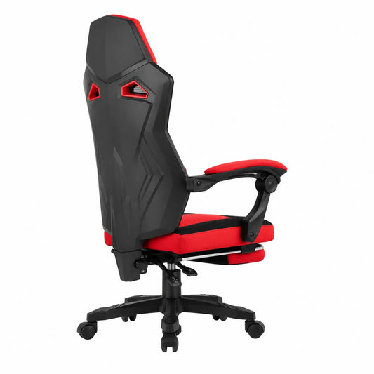 Chaise de bureau en plastique et polyester rouge et noir avec repose-pieds réglable