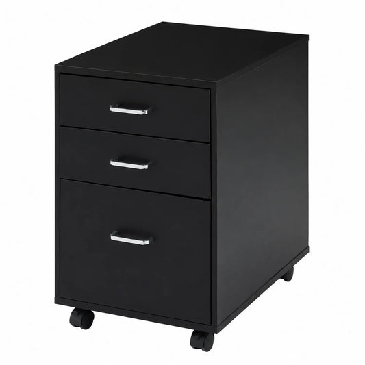 Caisson de Bureau en Métal Noir 3 Tiroirs avec Roulettes